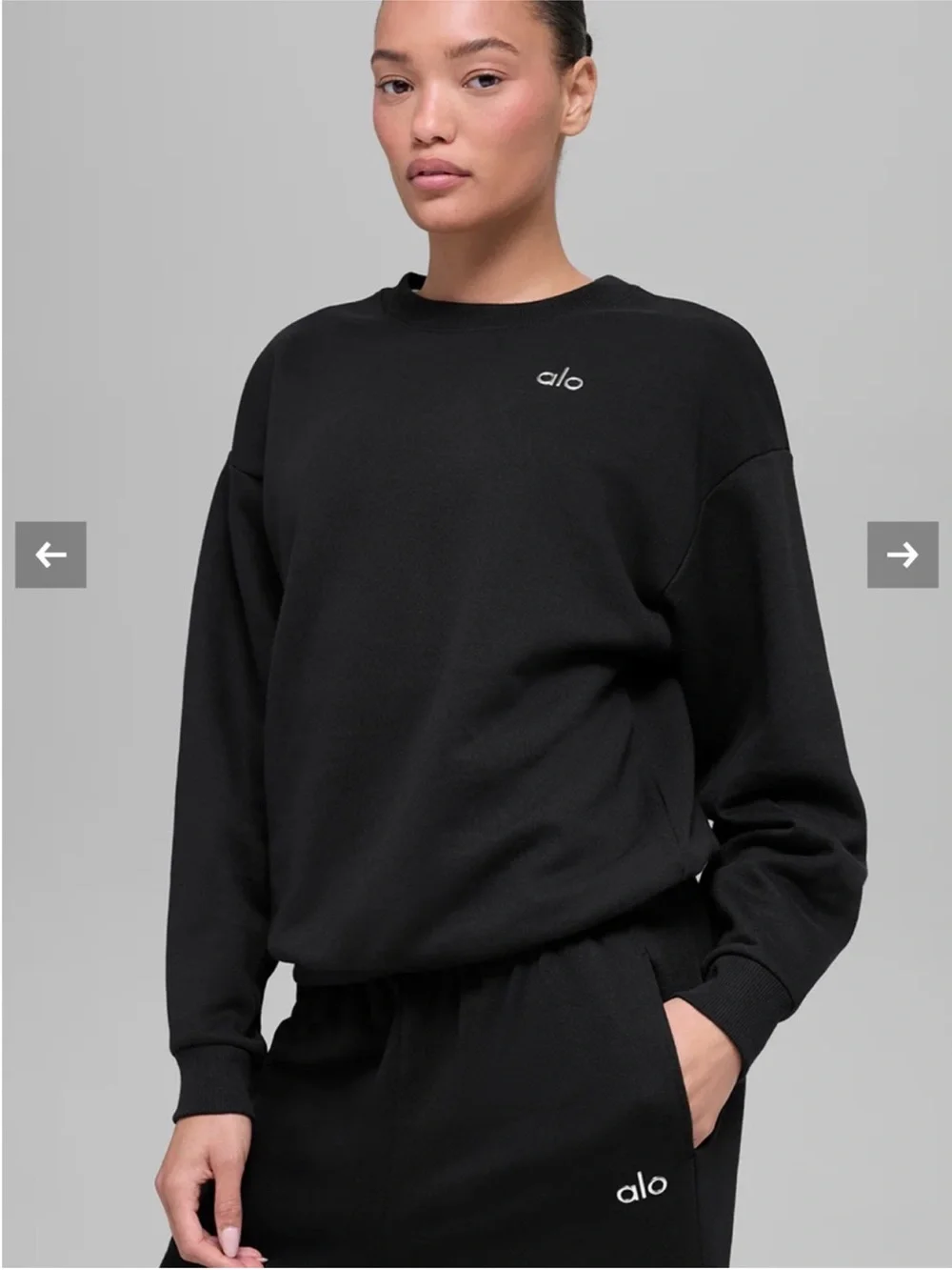 Alo Yoga Accolade Set Crewneck Pullover Sweater + Sweatpants Black Sz S 4-6